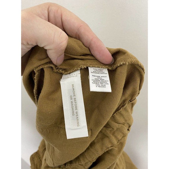 Ann Taylor LOFT Linen Blend Utility Mustard Yellow Roll Tab Sleeve Jumpsuit S - Picture 5 of 6